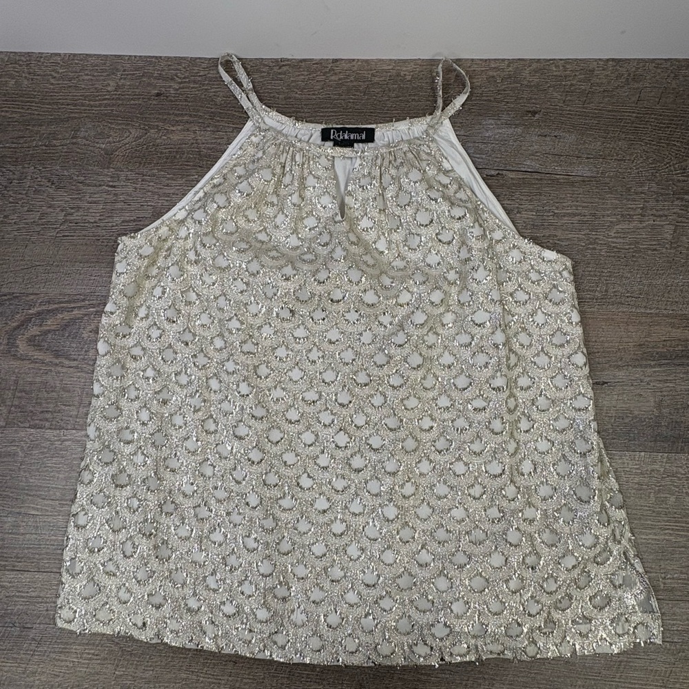 Rdalamal Metallic Embroidered Halter Top